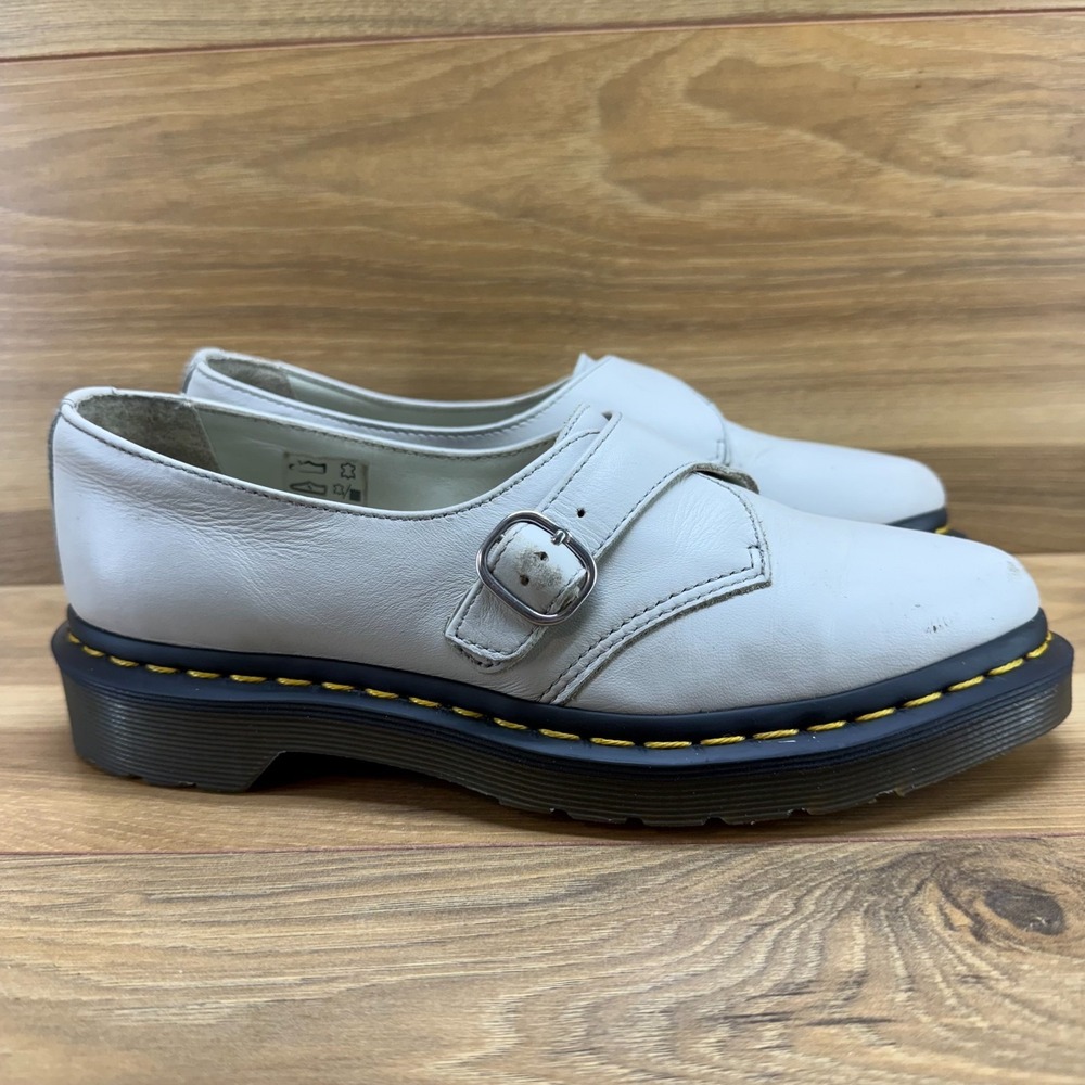 Dr Martens Agnes Oxfords Womens 7 EU 38 Light Gray Leather Buckle Flats